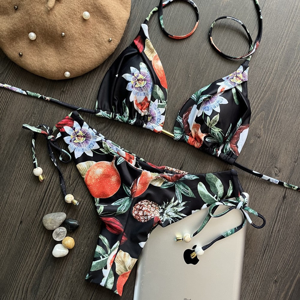 Print Slit Bikini Set