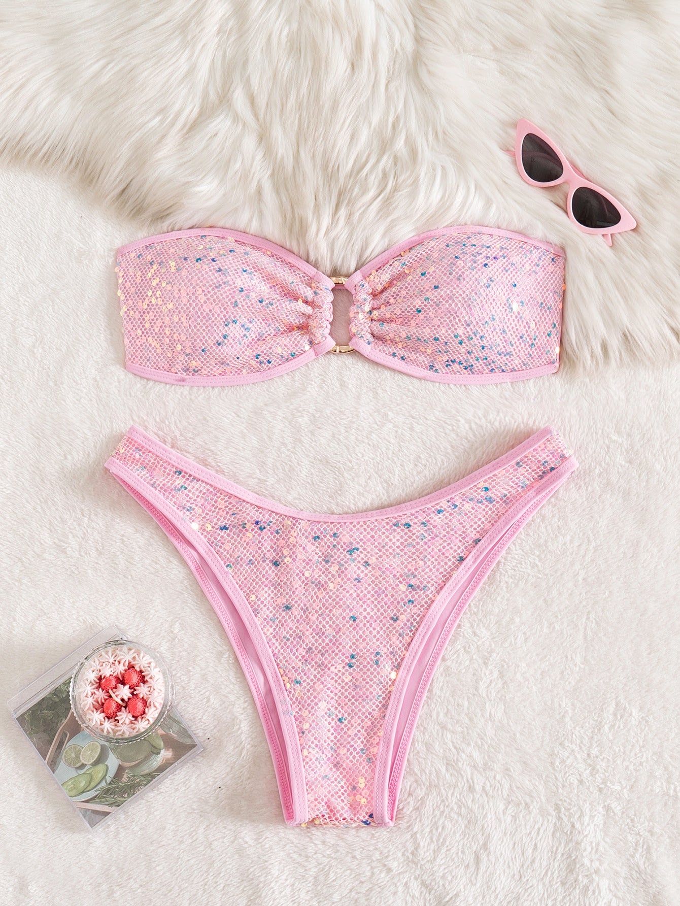 Sequin Slit Bikini Set