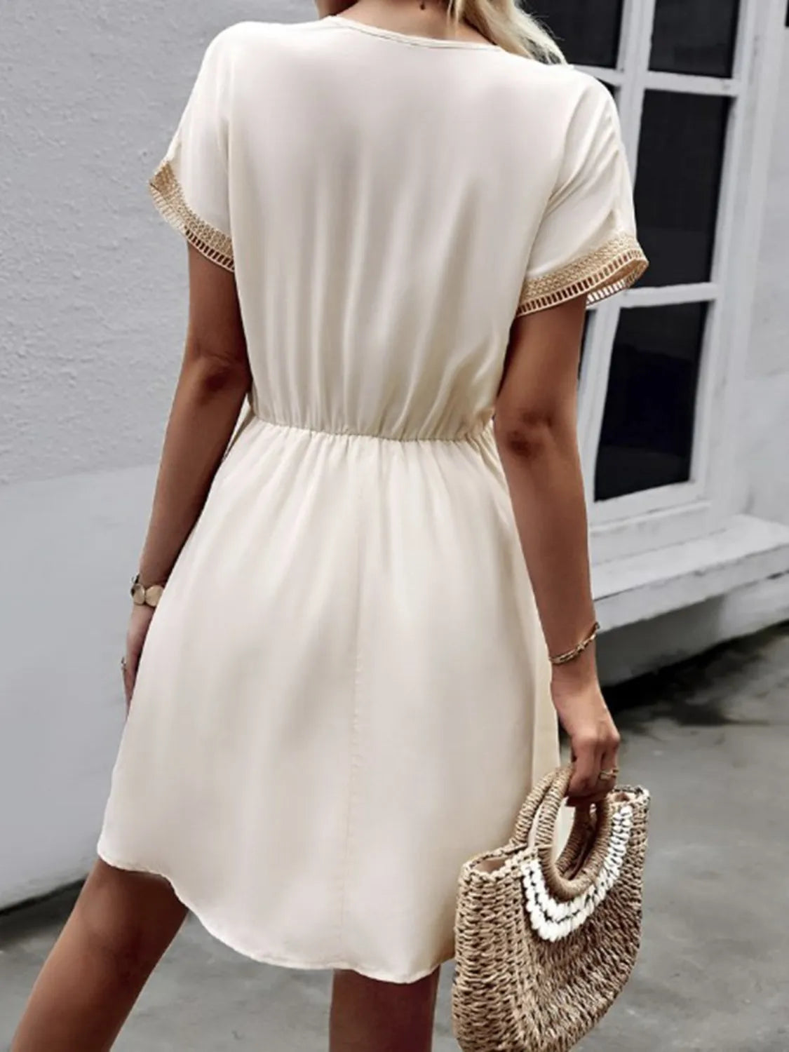 Full Size Tassel V-Neck Short Sleeve Dress Plus Size