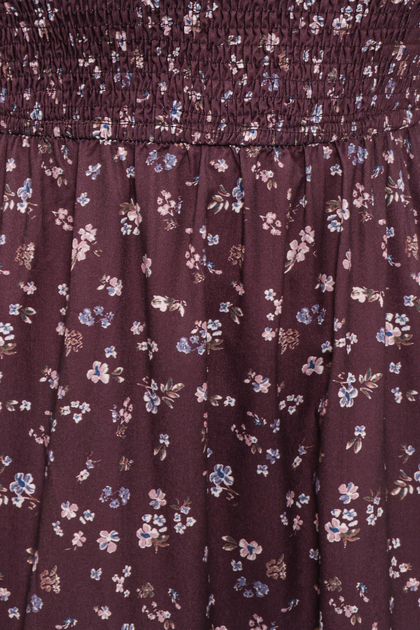 Edwina Shirred Frill Long Sleeve Midi Dress - Plum Floral