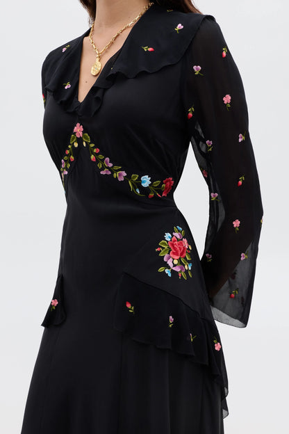 Cedar - Bouquet Embroidery Black