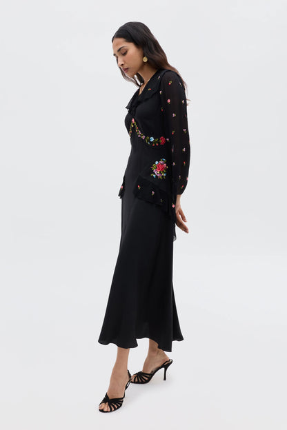 Cedar - Bouquet Embroidery Black
