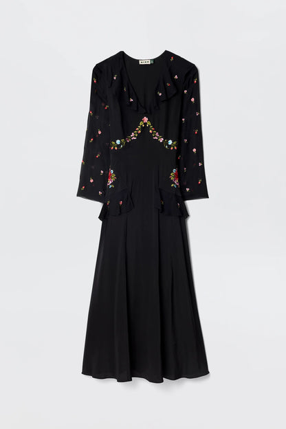 Cedar - Bouquet Embroidery Black