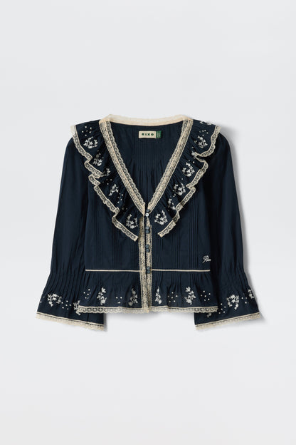 solene top flower trail embroidery navy