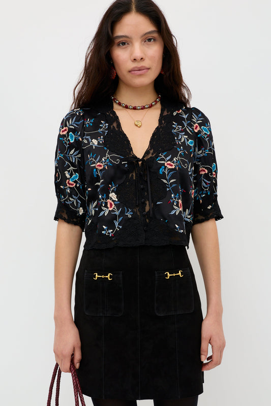 Ursula - Botanical Embroidery Black