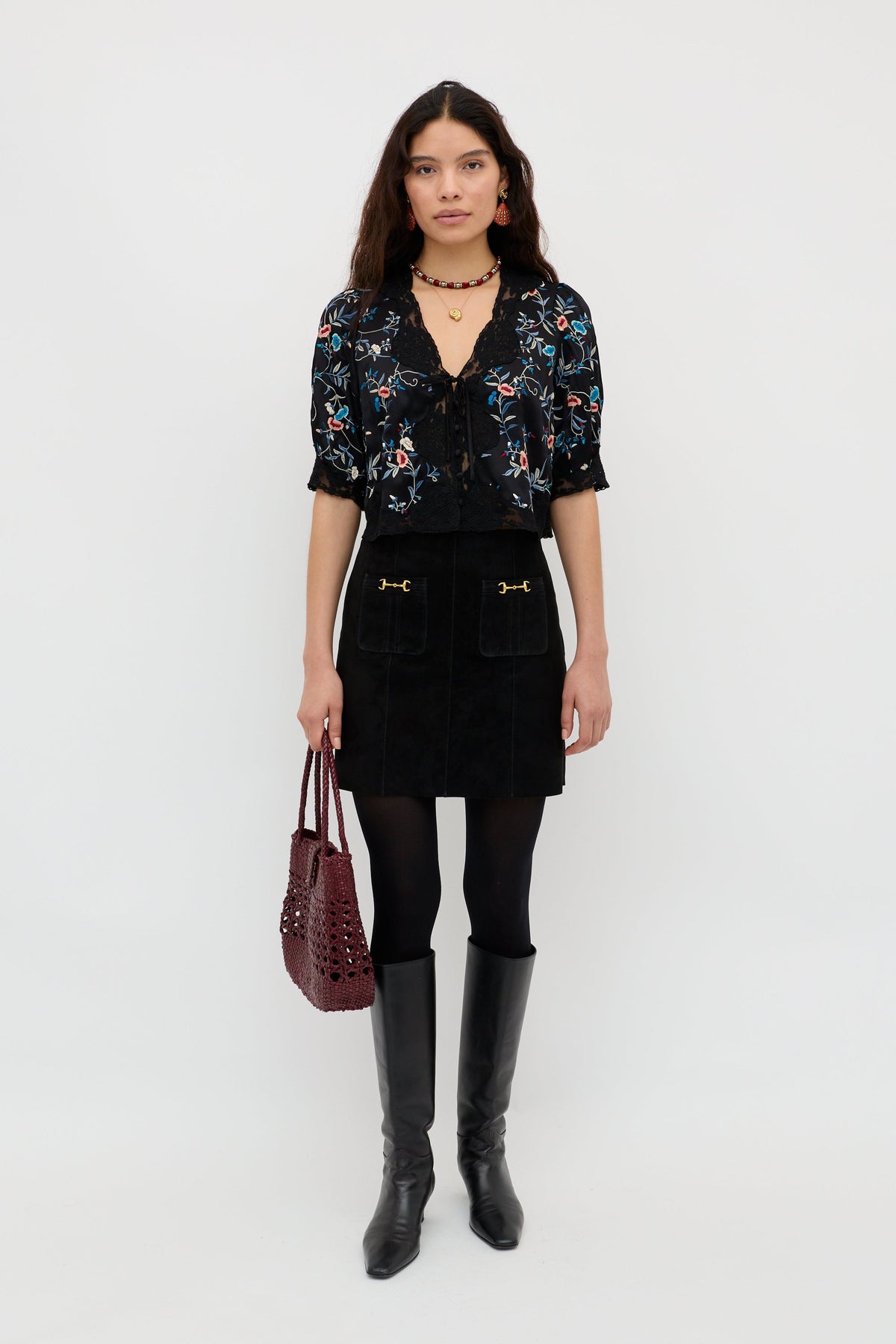 Ursula - Botanical Embroidery Black