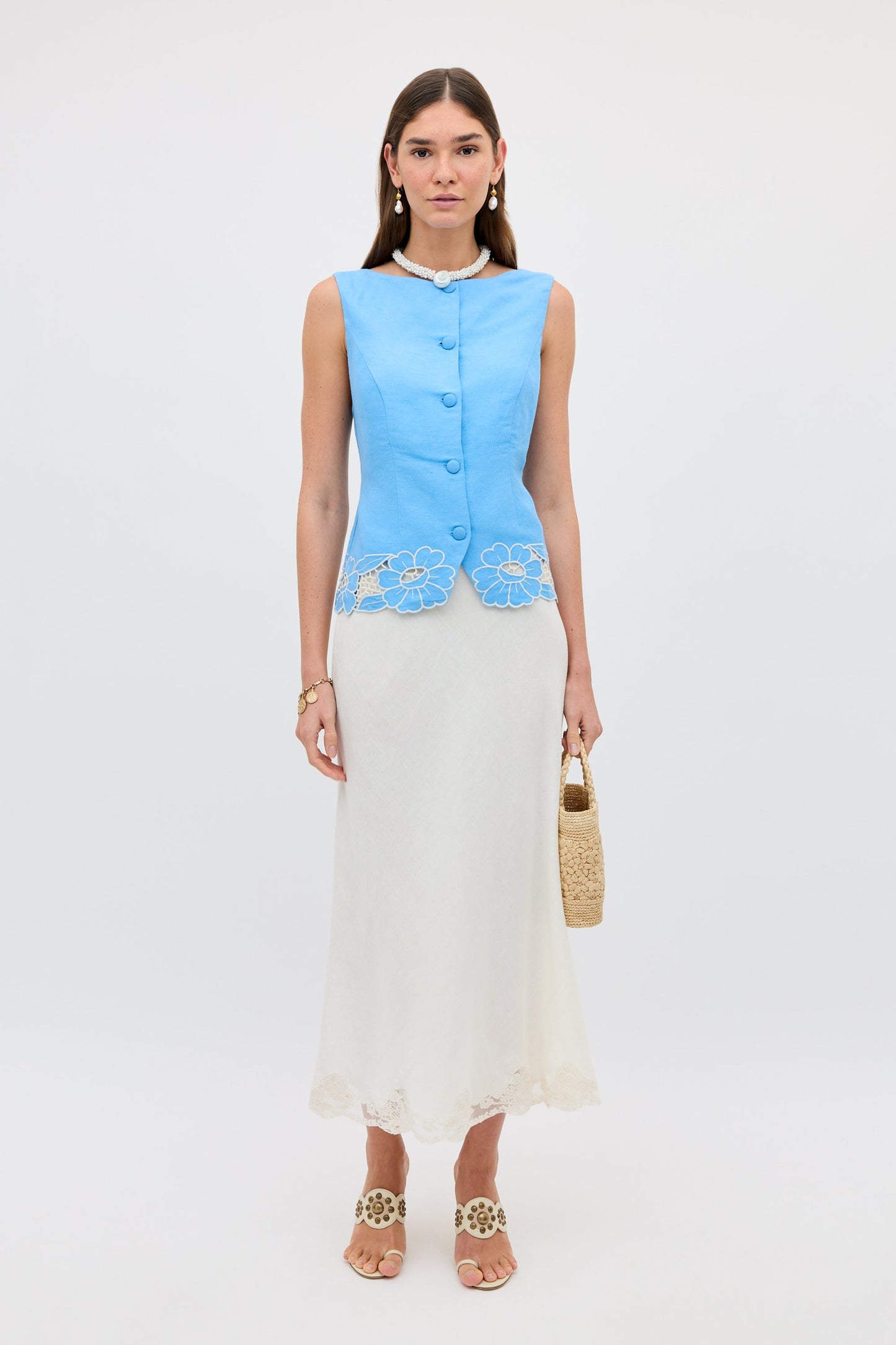 Lucca - Daisy Cutwork Embroidery Blue
