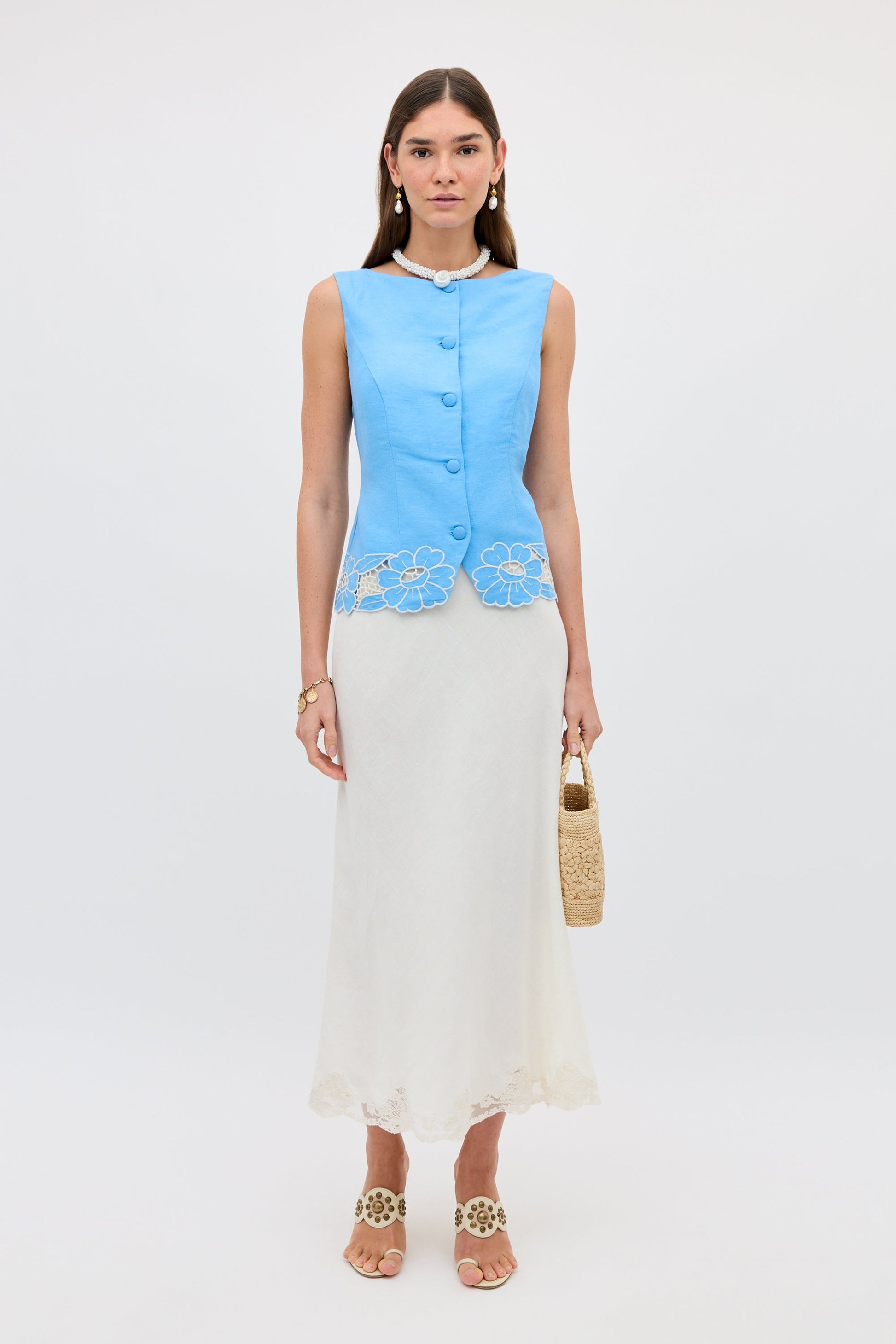 Lucca - Daisy Cutwork Embroidery Blue