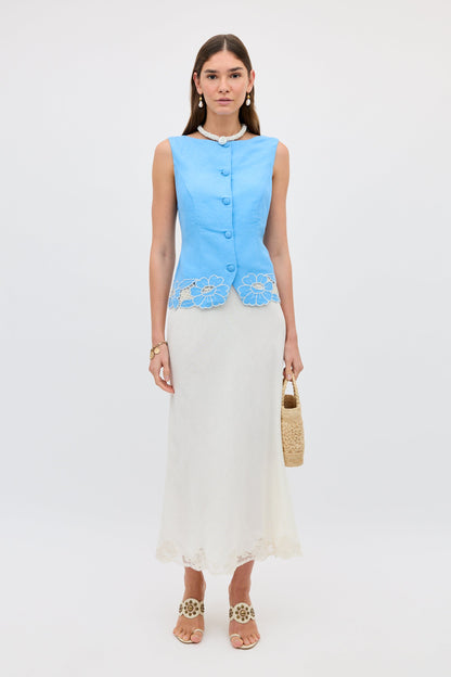Lucca - Daisy Cutwork Embroidery Blue