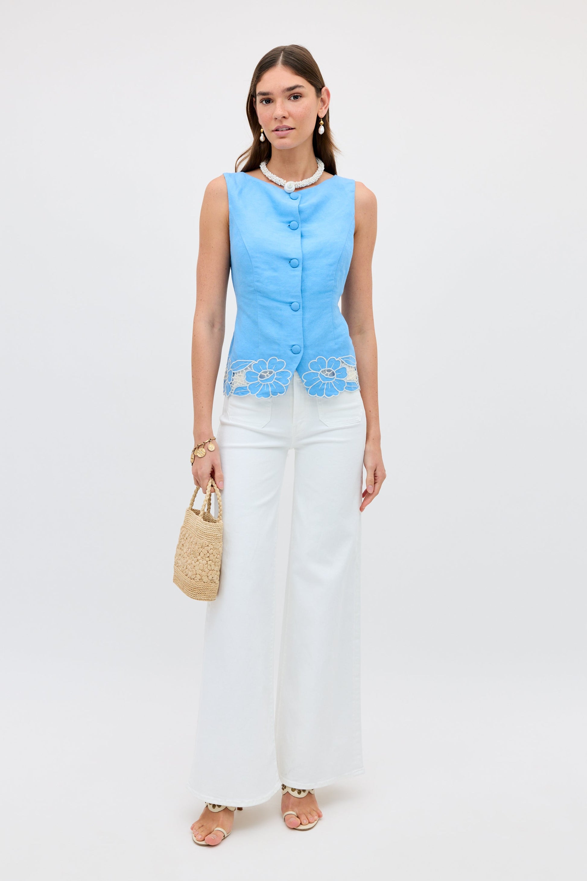 Lucca - Daisy Cutwork Embroidery Blue