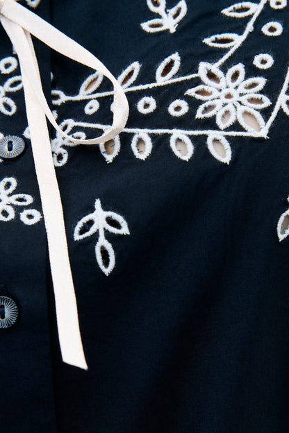 Cassara - Aster Cutwork Embroidery Deep Navy