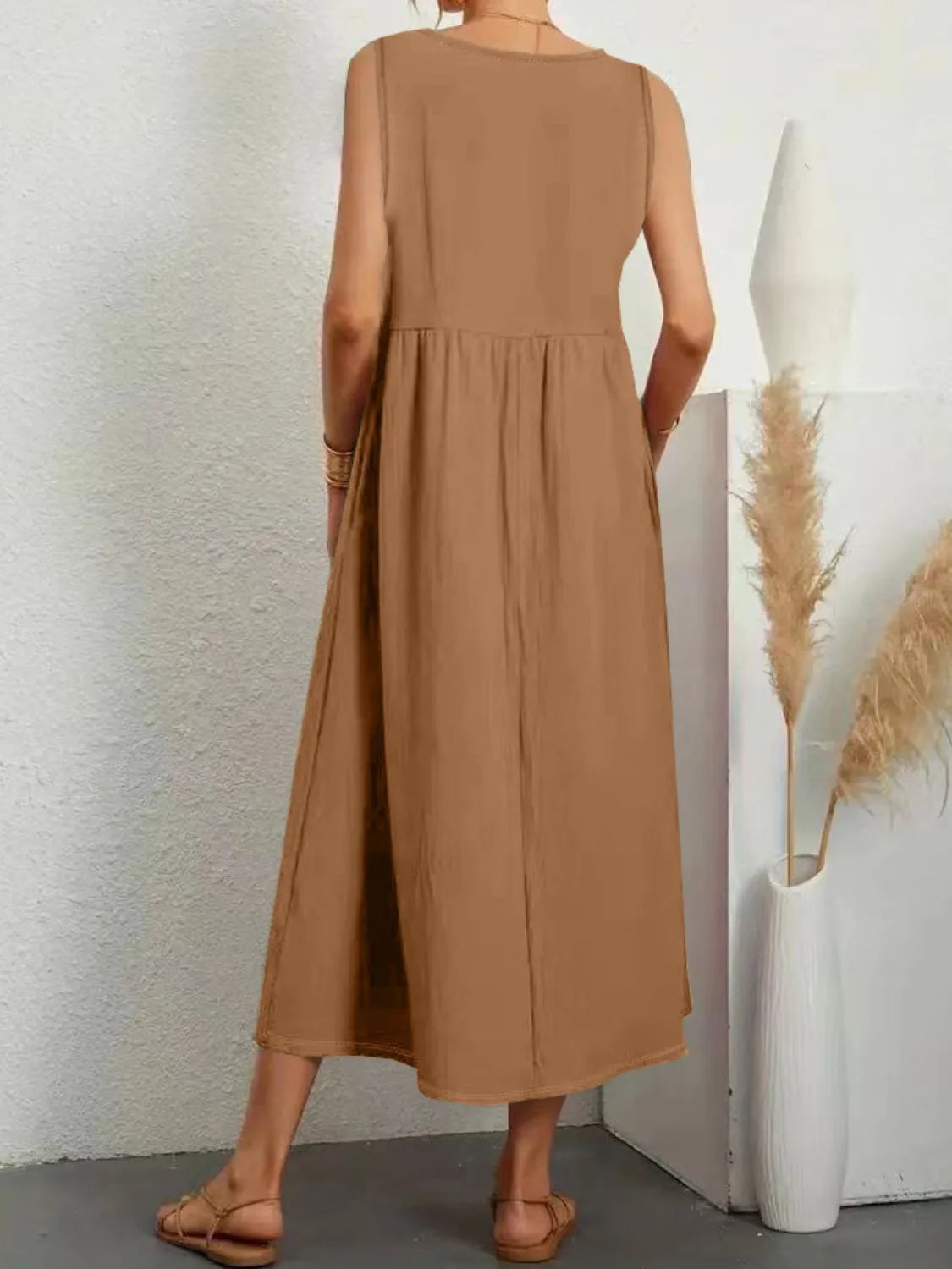 Full Size V-Neck Sleeveless Dress with Pockets Plus Size