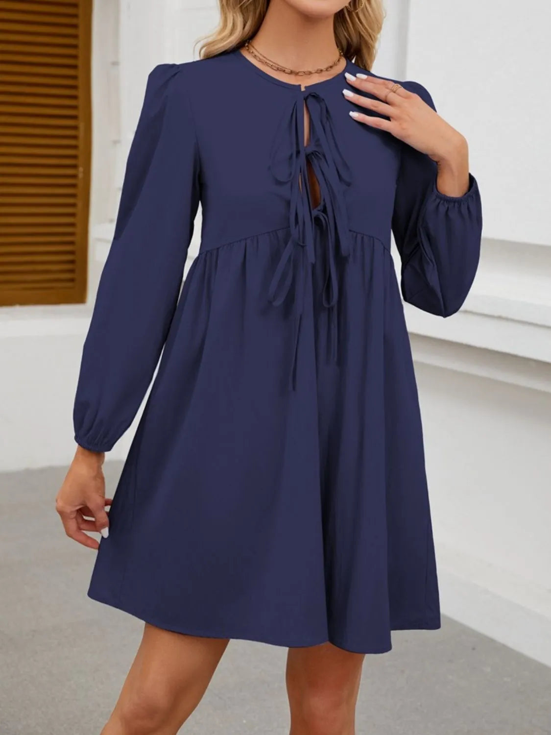 Tie Front Long Sleeve Mini Dress
