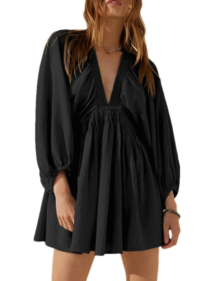 Textured V-Neck Mini Dress