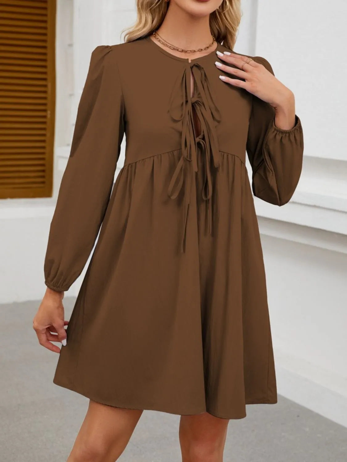 Tie Front Long Sleeve Mini Dress