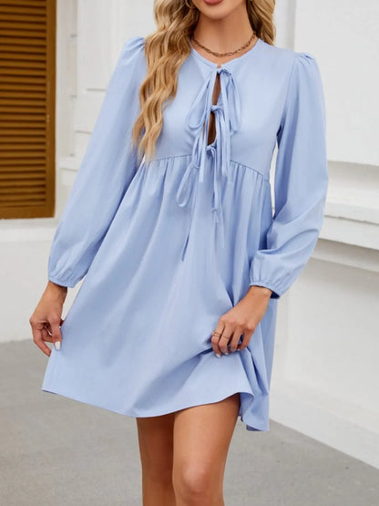 Tie Front Long Sleeve Mini Dress