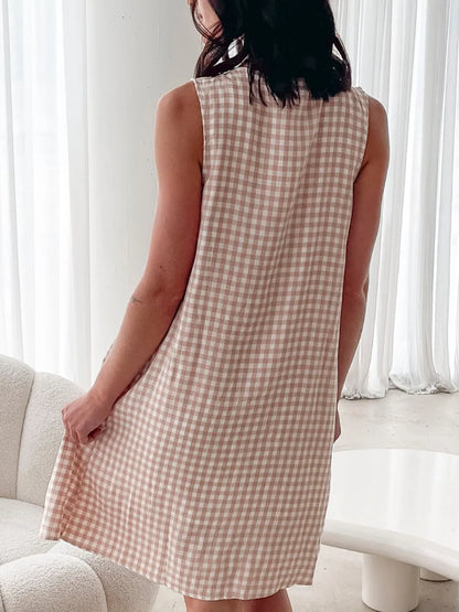 Tied Front Sleeveless Plaid Dress