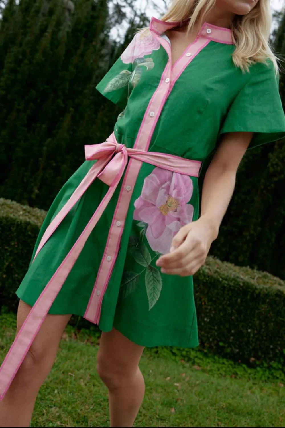 Printed Tie Waist Short Sleeve Dress