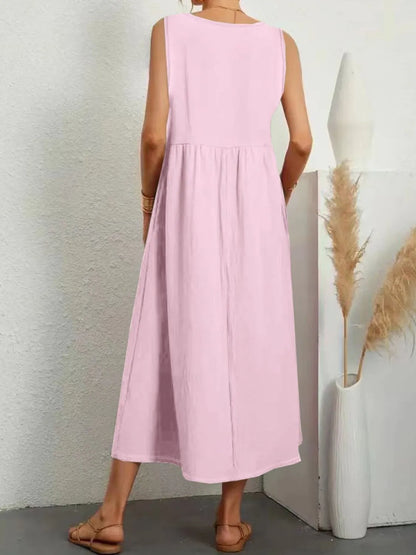 Full Size V-Neck Sleeveless Dress with Pockets Plus Size