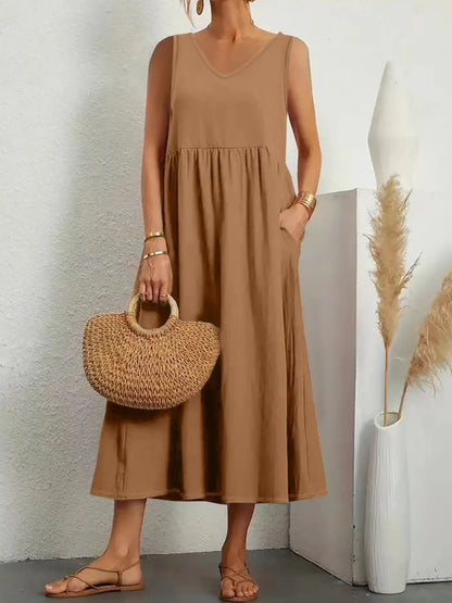 Full Size V-Neck Sleeveless Dress with Pockets Plus Size