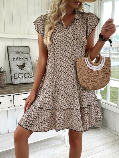 Full Size Ruffled Layered Printed Mini Dress Plus Size