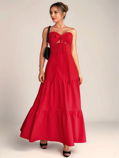 Twist Front Cutout Tiered Maxi Dress