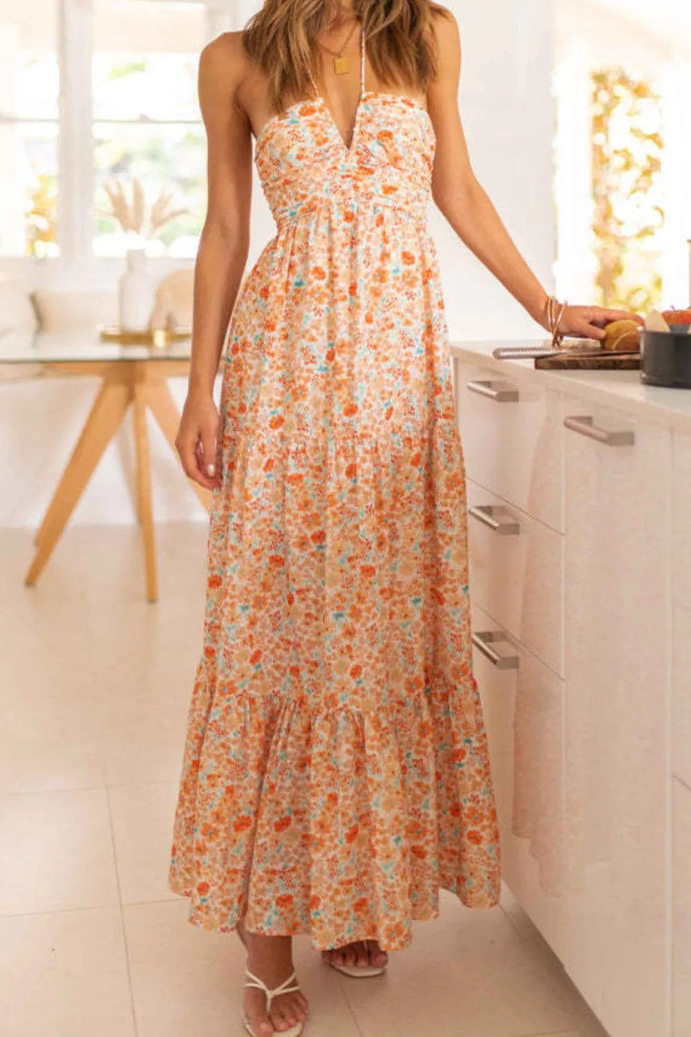 Tiered Halter Neck Printed Cami Dress