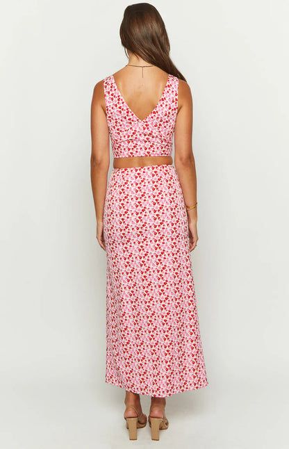Dahlia Pink And Red Speckled Crop Top
