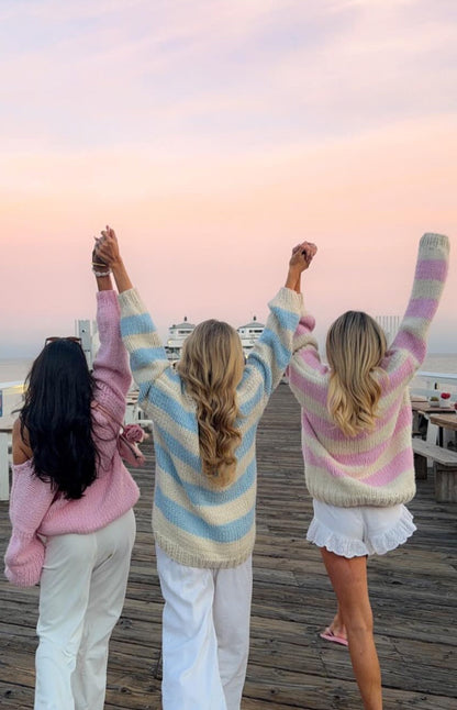 Delvey Pink Striped Chunky Knit Sweater