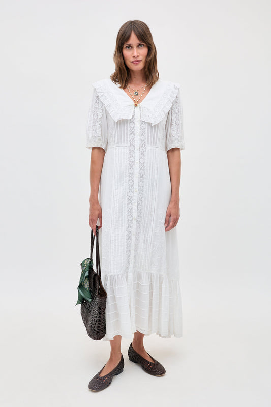 Edina - Pansy Embroidery White