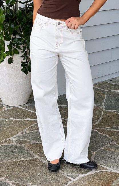 Felix Scallop Edge White Denim Jeans