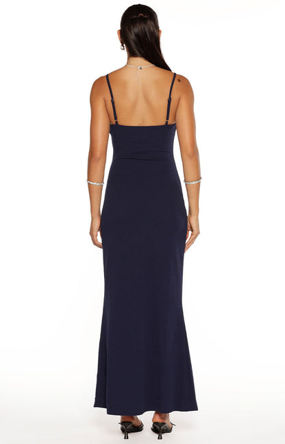Gracy Navy Crepe Formal Maxi Dress
