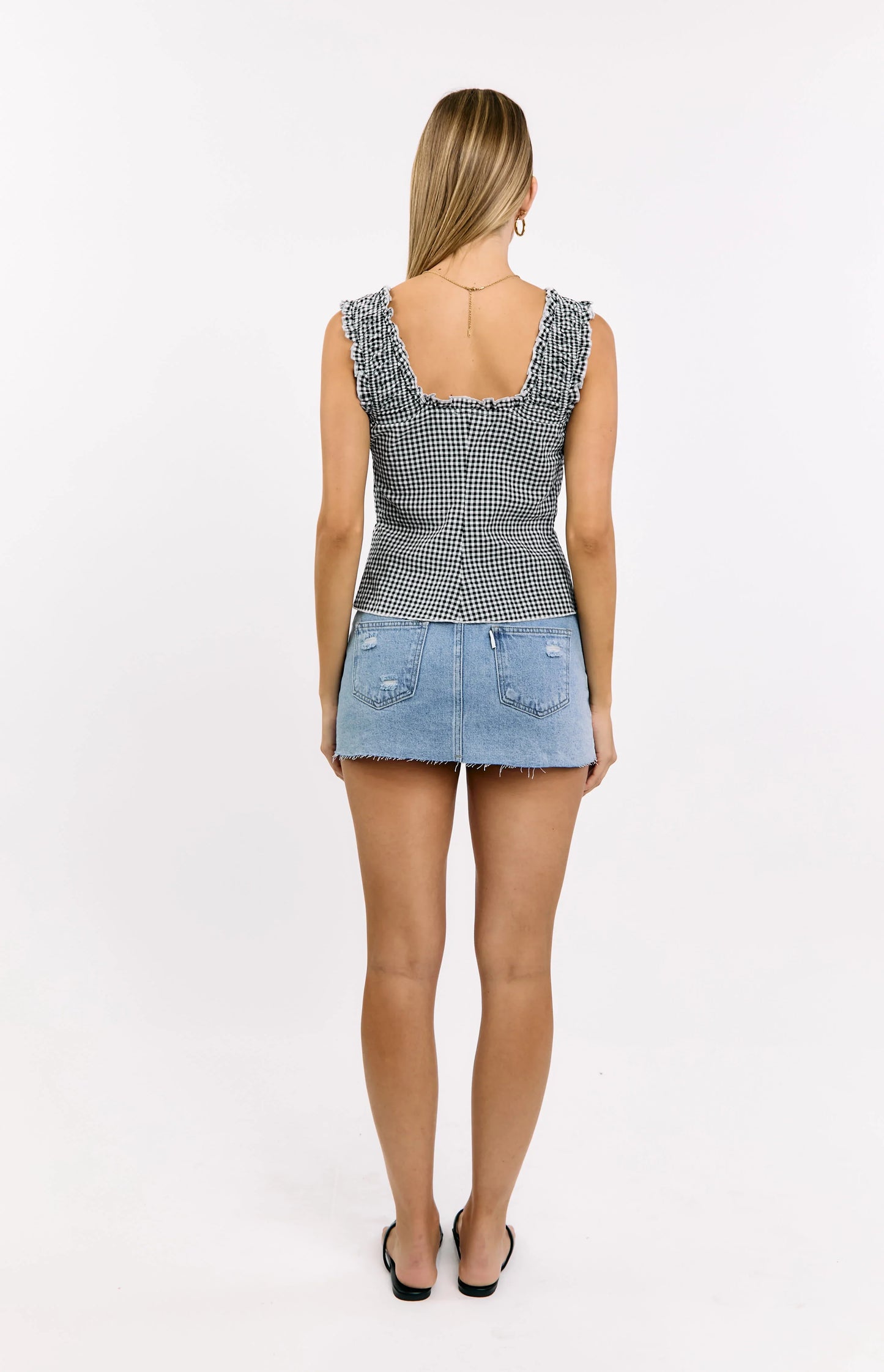 Neevie Black Gingham Tie Top