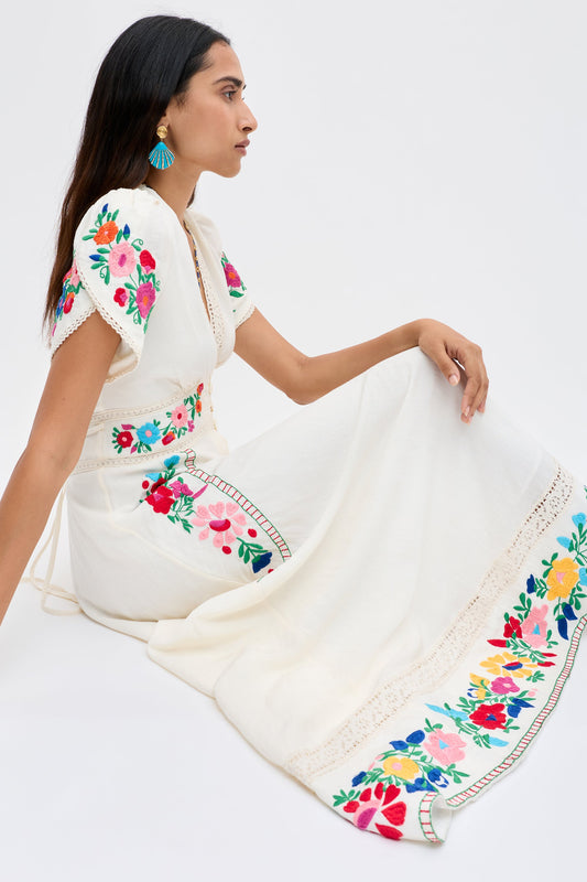 novara dress anemone embroidery cream
