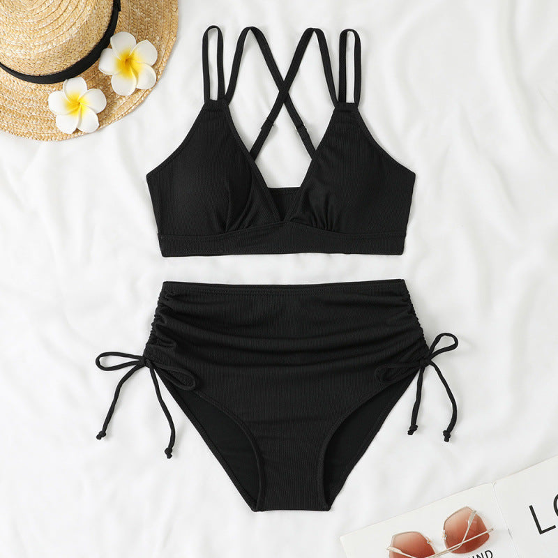 Ribbed Slit Bikini Set