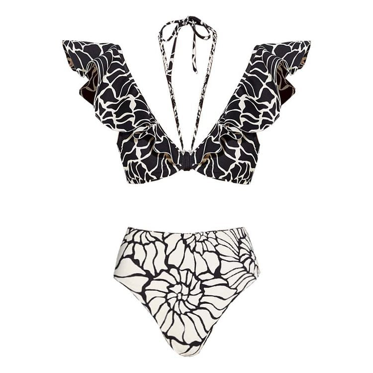 Ruffle Halter One-Piece Swimsuit