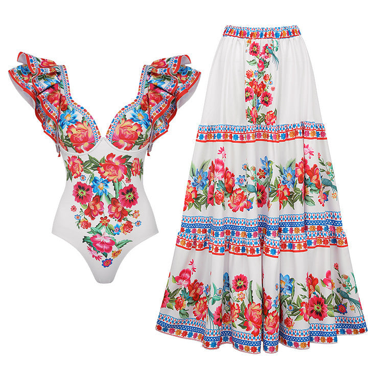 Ruffle Slim One-Piece Swimsuit