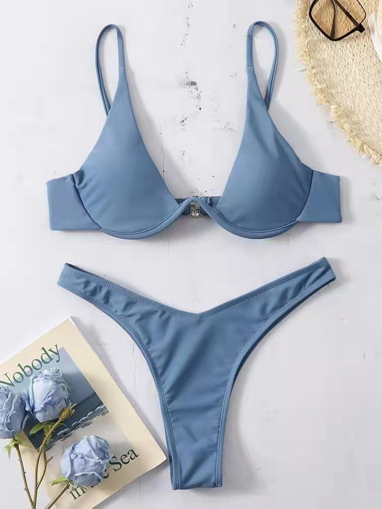 Ruched Slit Bikini Set