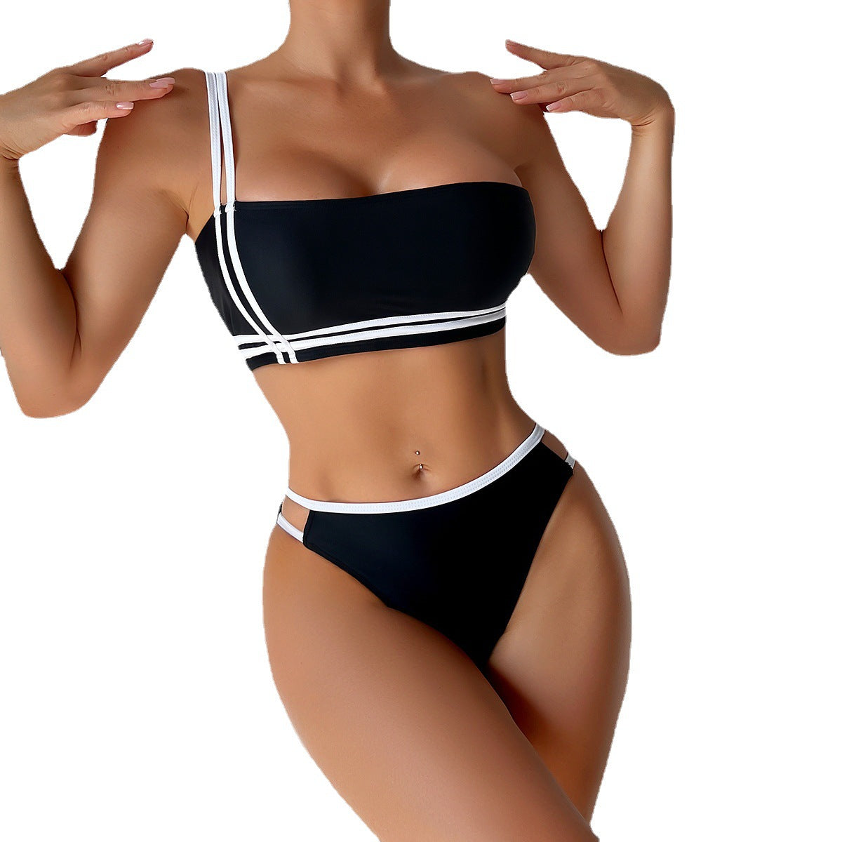 Shoulder Slit Bikini Set