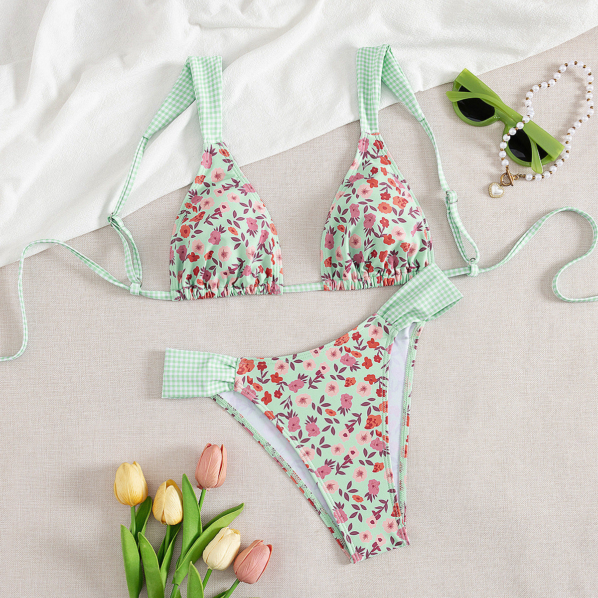 Print Slit Bikini Set