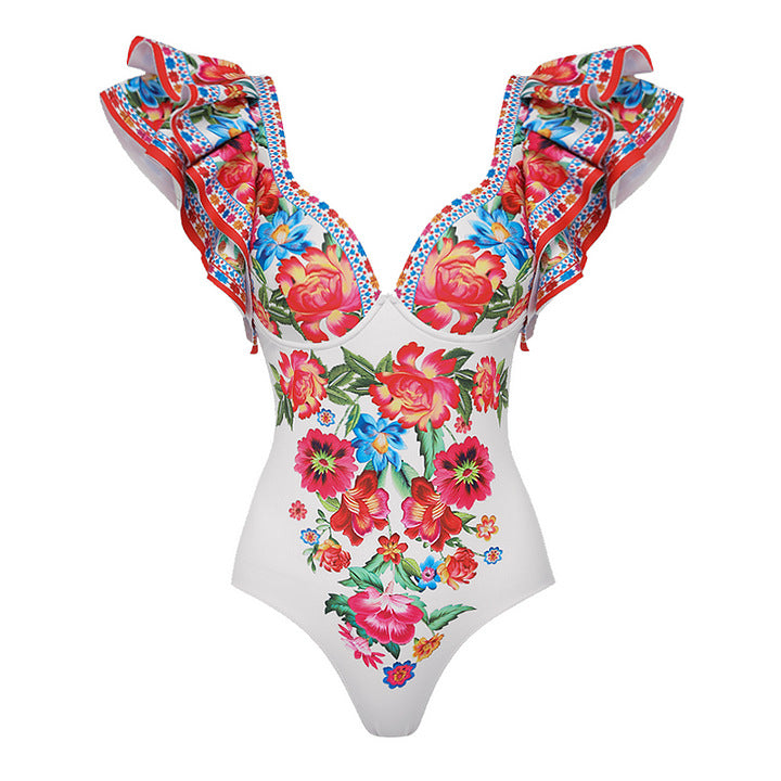 Ruffle Slim One-Piece Swimsuit
