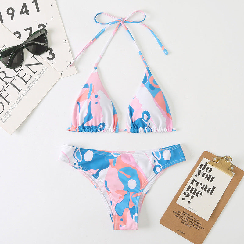 Slit Digital Print One-Piece Swimsuit
