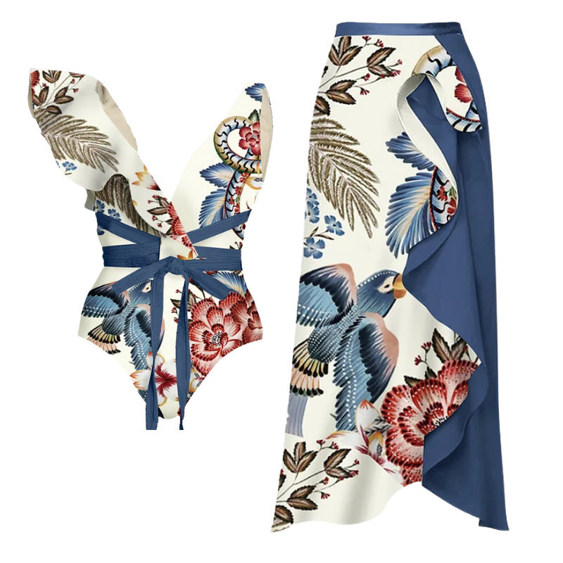 Ruffle One-Shoulder One-Piece Swimsuit