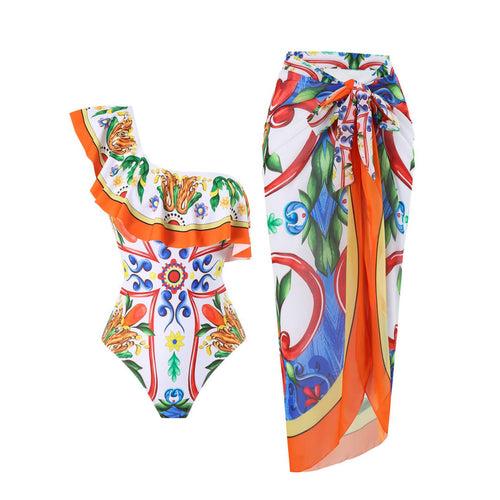 Ruffle One-Shoulder One-Piece Swimsuit