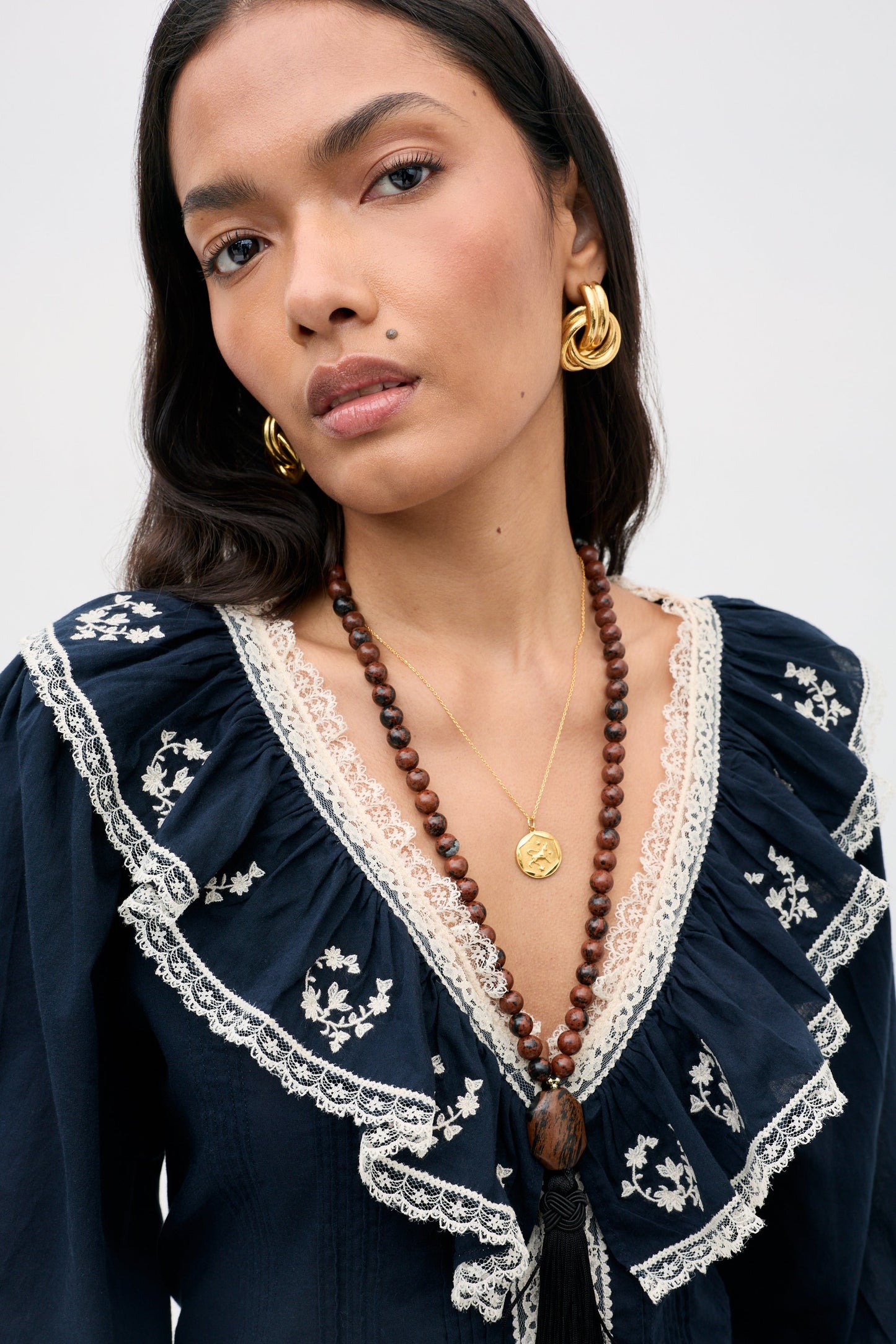 solene top flower trail embroidery navy