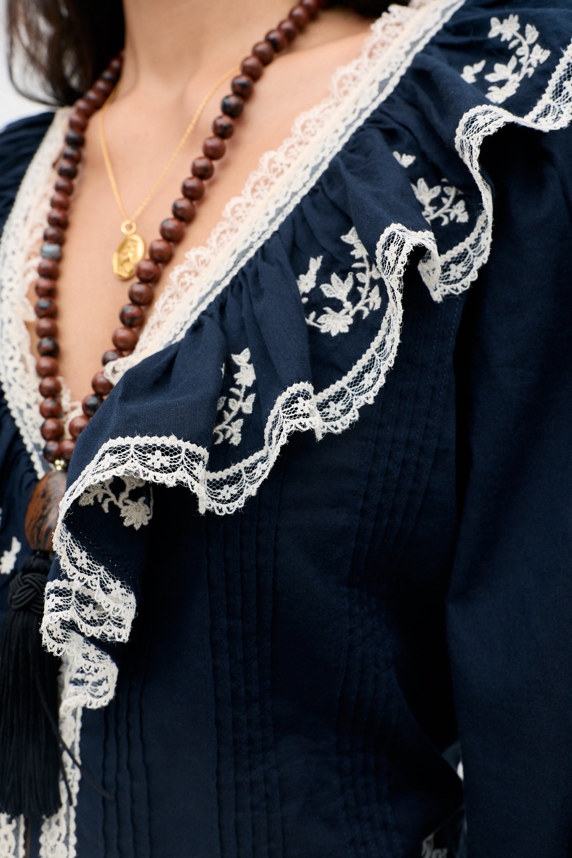 solene top flower trail embroidery navy