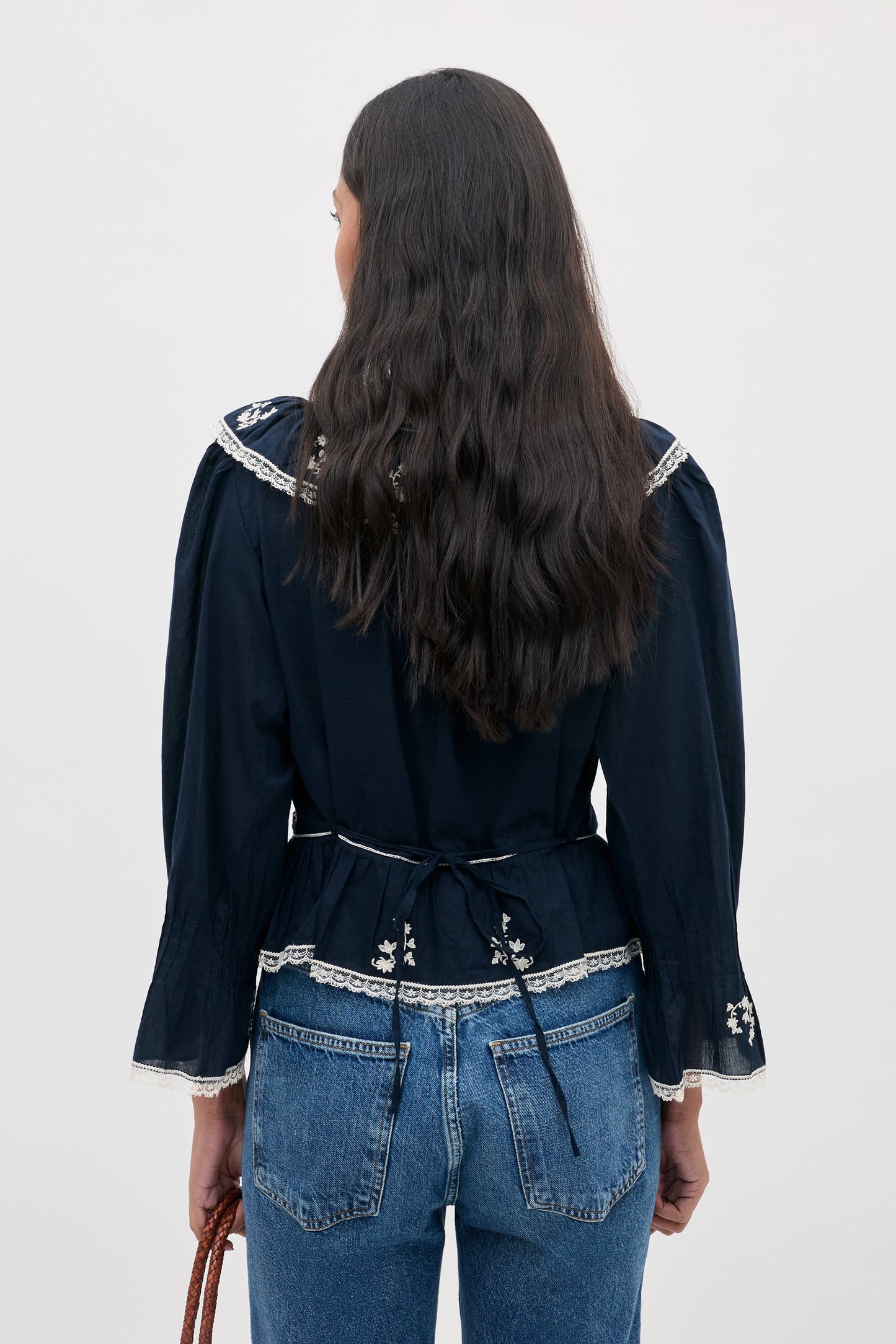 solene top flower trail embroidery navy