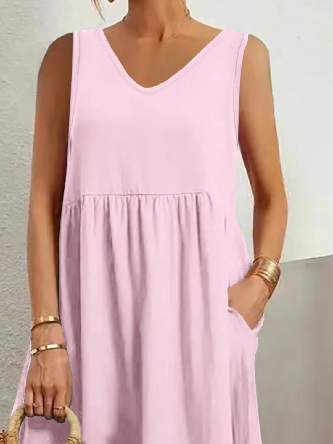 Full Size V-Neck Sleeveless Dress with Pockets Plus Size