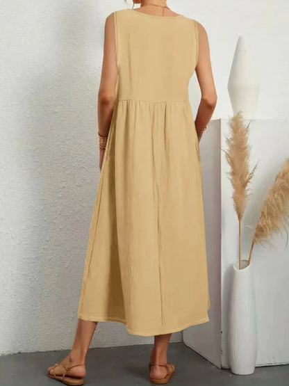 Full Size V-Neck Sleeveless Dress with Pockets Plus Size