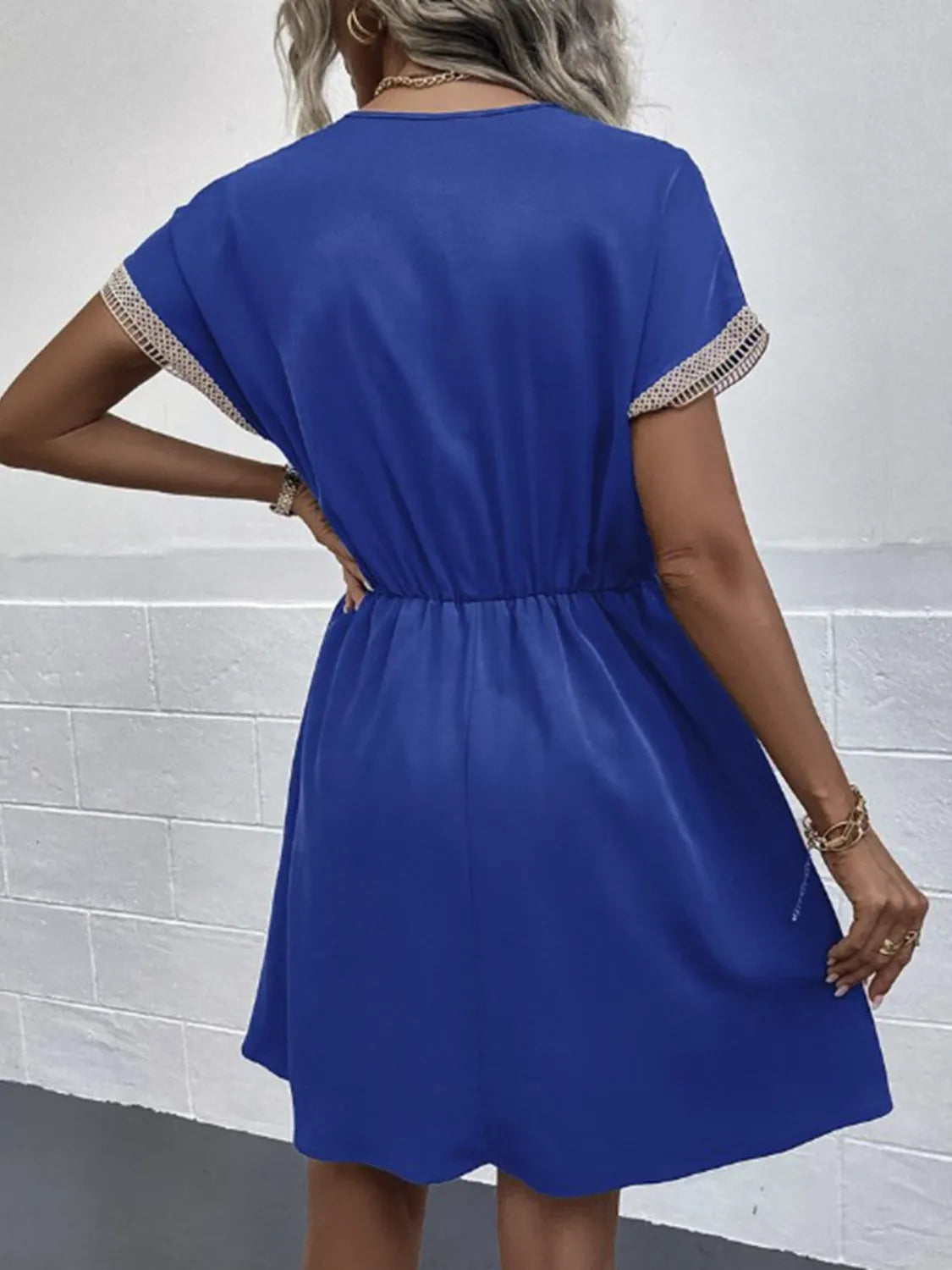 Full Size Tassel V-Neck Short Sleeve Dress Plus Size
